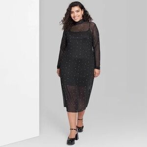 Wild Fable Black Sheer Dress With Rhinestones